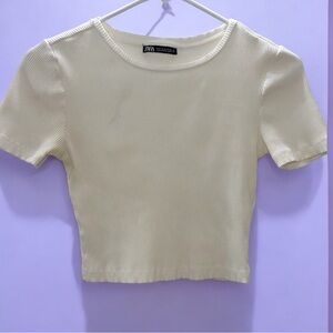 ZARA Ribbed Crop Top – Off-White Minimalist Basic